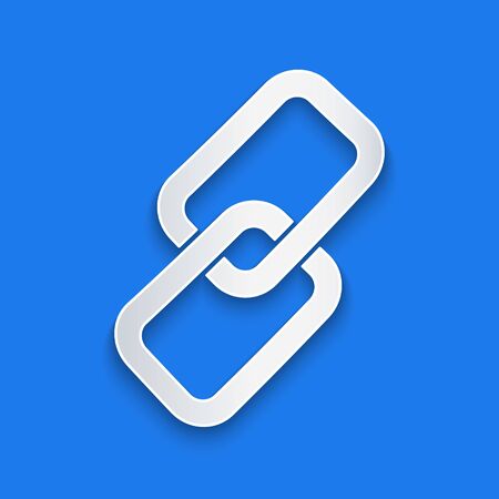 Paper cut Chain link icon isolated on blue background. Link single. Paper art style. Vector Illustrationのイラスト素材
