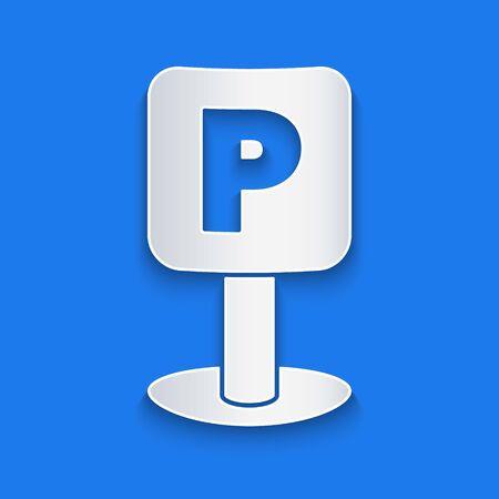 Paper cut Parking icon isolated on blue background. Street road sign. Paper art style. Vector Illustrationのイラスト素材