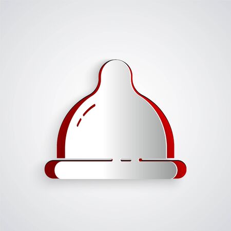 Paper cut Condom safe sex icon isolated on grey background. Safe love symbol. Contraceptive method for male. Paper art style. Vector Illustrationのイラスト素材