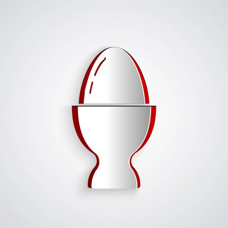 Paper cut Easter egg on a stand icon isolated on grey background. Happy Easter. Paper art style. Vector Illustrationのイラスト素材