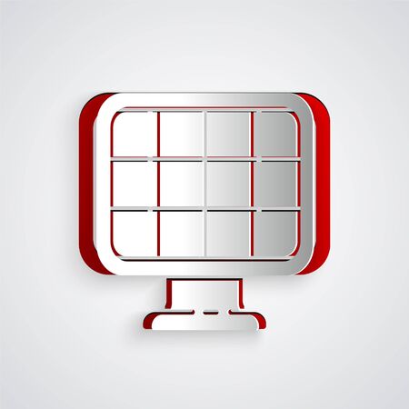 Paper cut Solar energy panel icon isolated on grey background. Paper art style. Vector Illustrationのイラスト素材