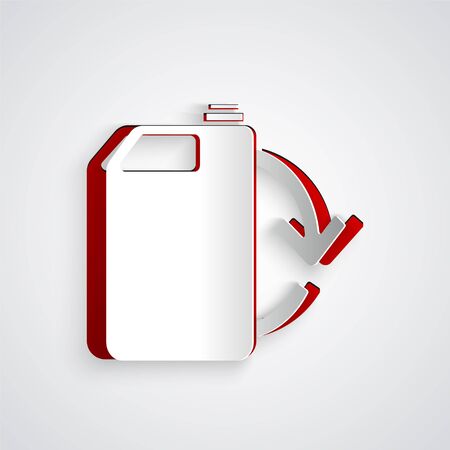 Paper cut Eco fuel canister icon isolated on grey background. Eco bio and barrel. Green environment and recycle. Paper art style. Vector Illustrationのイラスト素材