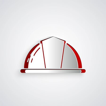 Paper cut Worker safety helmet icon isolated on grey background. Paper art style. Vector Illustrationのイラスト素材