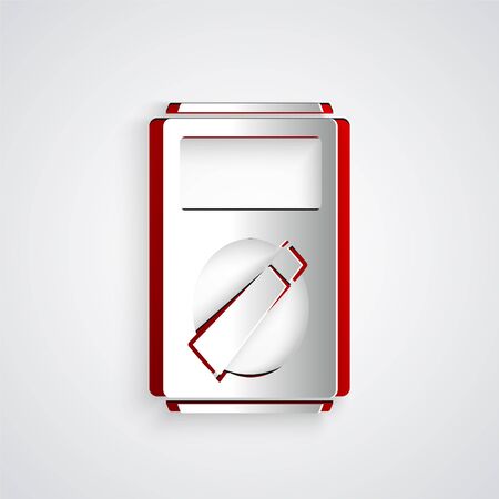 Paper cut Ampere meter, multimeter, voltmeter icon isolated on grey background. Instruments for measurement of electric current. Paper art style. Vector Illustrationのイラスト素材