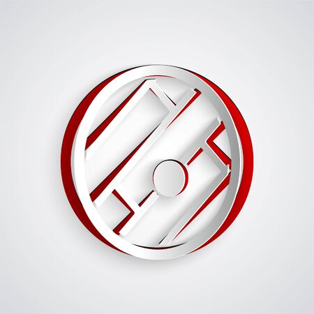 Paper cut Folded map with location marker icon isolated on grey background. Paper art style. Vector Illustrationのイラスト素材