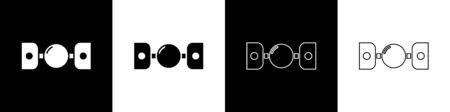 Set Silicone ball gag with a leather belt icon isolated on black and white background. Fetish accessory. Sex toy for men and woman. Vector Illustrationのイラスト素材