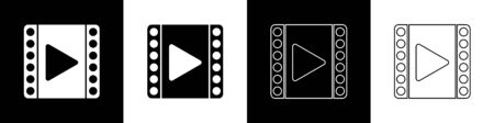 Set Play Video icon isolated on black and white background. Film strip sign. Vector Illustrationのイラスト素材