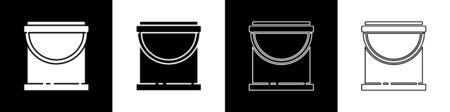 Set Paint bucket icon isolated on black and white background. Vector Illustrationのイラスト素材