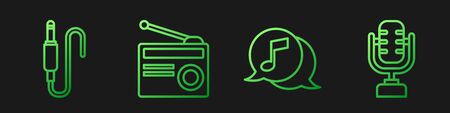 Set line Musical note in speech bubble, Audio jack, Radio with antenna and Microphone. Gradient color icons. Vectorのイラスト素材