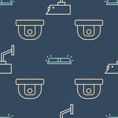 Set line Security camera, Motion sensor and Flasher siren on seamless pattern. Vectorのイラスト素材