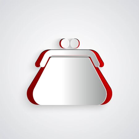 Paper cut Clutch bag icon isolated on grey background. Women clutch purse. Paper art style. Vector Illustrationのイラスト素材