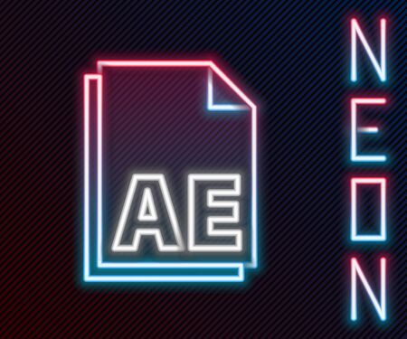 Glowing neon line AE file document icon isolated on black background. Colorful outline concept. Vector Illustrationのイラスト素材