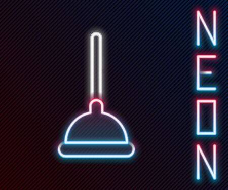 Glowing neon line Rubber plunger with wooden handle for pipe cleaning icon isolated on black background. Toilet plunger. Colorful outline concept. Vector Illustrationのイラスト素材