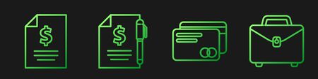 Set line Credit card, Contract money, Contract money and pen and Briefcase. Gradient color icons. Vectorのイラスト素材