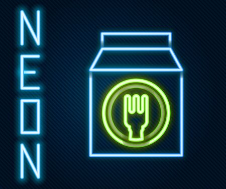 Glowing neon line Online ordering and fast food delivery icon isolated on black background. Colorful outline concept. Vector Illustrationのイラスト素材