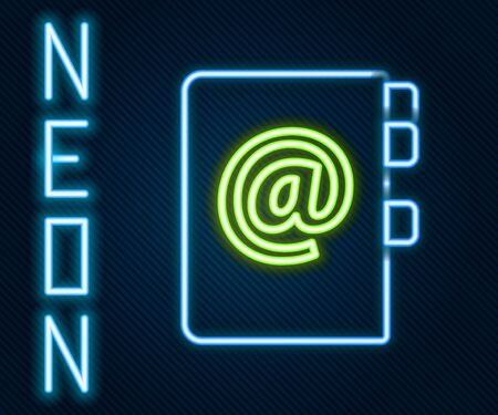 Glowing neon line Address book icon isolated on black background. Notebook, address, contact, directory, phone, telephone book icon. Colorful outline concept. Vector Illustrationのイラスト素材