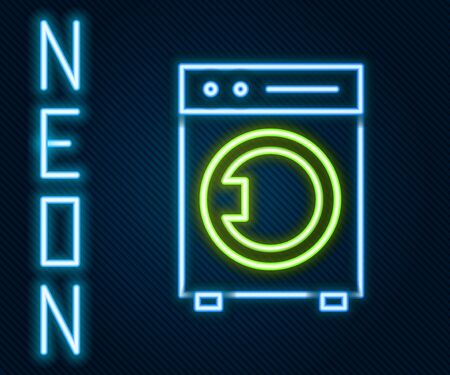 Glowing neon line Washer icon isolated on black background. Washing machine icon. Clothes washer - laundry machine. Home appliance symbol. Colorful outline concept. Vector Illustrationのイラスト素材