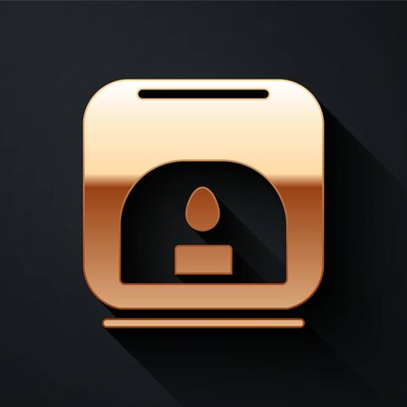 Gold Aroma lamp icon isolated on black background. Long shadow style. Vector Illustrationのイラスト素材