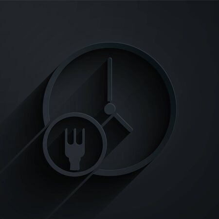 Paper cut Round the clock delivery icon isolated on black background. Paper art style. Vector Illustrationのイラスト素材
