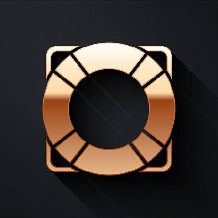 Gold Lifebuoy icon isolated on black background. Lifebelt symbol. Long shadow style. Vectorのイラスト素材