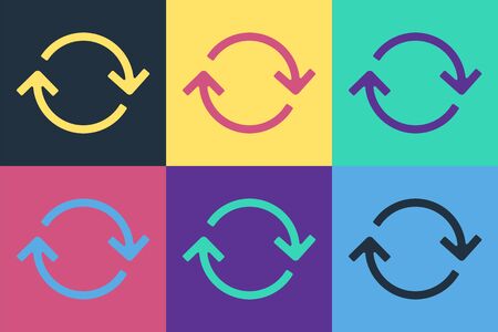 Pop art Refresh icon isolated on color background. Reload symbol. Rotation arrows in a circle sign. Vectorのイラスト素材