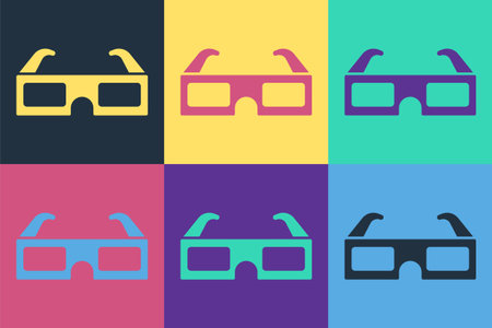 Pop art 3D cinema glasses icon isolated on color background. Vector