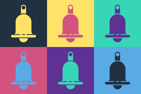 Pop art Ringing bell icon isolated on color background. Alarm symbol, service bell, handbell sign, notification symbol. Vectorのイラスト素材