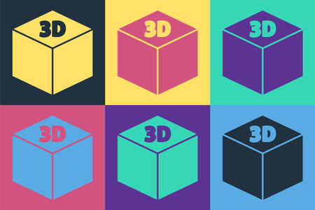 Pop art Isometric cube icon isolated on color background. Geometric cubes solid icon. 3D square...