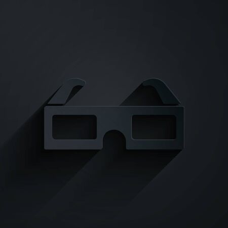 Paper cut 3D cinema glasses icon isolated on black background. Paper art style. Vector Illustrationのイラスト素材