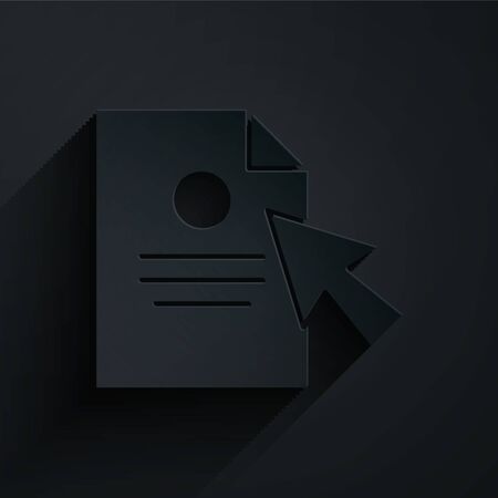 Paper cut Document and cursor icon isolated on black background. File icon. Checklist icon. Business concept. Paper art style. Vector Illustrationのイラスト素材
