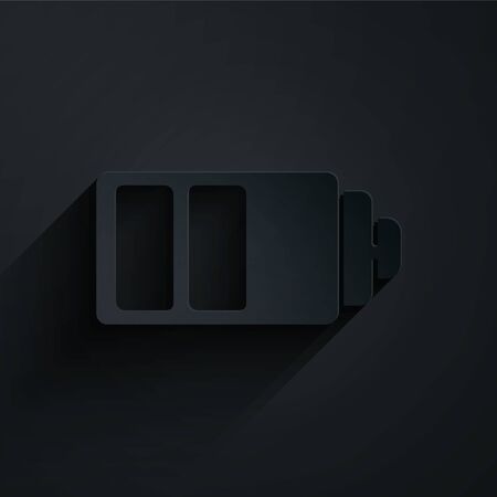 Paper cut Battery charge level indicator icon isolated on black background. Paper art style. Vectorのイラスト素材