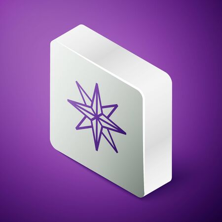 Isometric line Wind rose icon isolated on purple background. Compass icon for travel. Navigation design. Silver square button. Vector Illustrationのイラスト素材