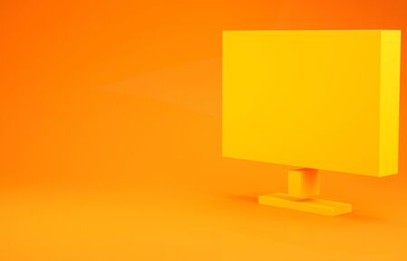 Yellow Computer monitor screen icon isolated on orange background. Electronic device. Front view. 3d illustration 3D renderの写真素材