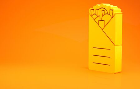 Yellow Doner kebab icon isolated on orange background. Shawarma sign. Street fast food menu. 3d illustration 3D renderの写真素材