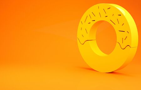 Yellow Donut with sweet glaze icon isolated on orange background. 3d illustration 3D renderの写真素材
