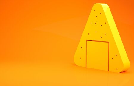 Yellow Onigiri icon isolated on orange background. Japanese food. 3d illustration 3D renderの写真素材
