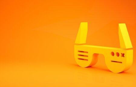 Yellow Smart glasses mounted on spectacles icon isolated on orange background. Wearable electronics smart glasses with camera and display. 3d illustration 3D renderの写真素材