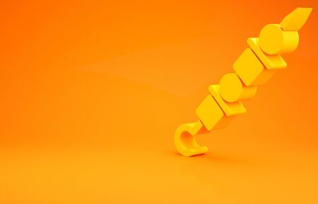 Yellow Grilled shish kebab on skewer stick icon isolated on orange background. Meat kebab on skewer stick. Picnic with grilled meat. 3d illustration 3D renderの写真素材