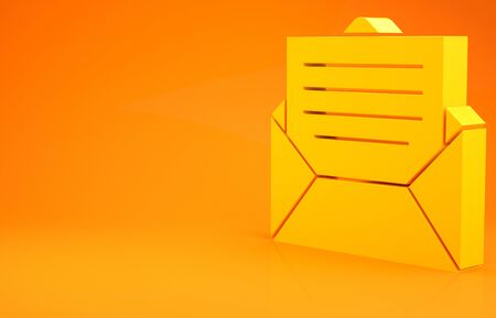 Yellow Envelope icon isolated on orange background. Email message letter symbol. 3d illustration 3D renderの写真素材