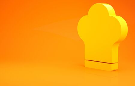 Yellow Chef hat icon isolated on orange background. Cooking symbol. Cooks hat. 3d illustration 3D renderの写真素材