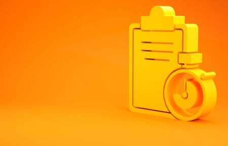 Yellow Verification of delivery list clipboard icon isolated on orange background. Minimalism concept. 3d illustration 3D renderの写真素材