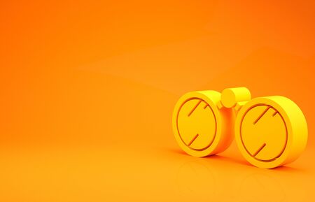 Yellow Binoculars icon isolated on orange background. Find software sign. Spy equipment symbol. Minimalism concept. 3d illustration 3D renderの写真素材