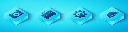 Set Isometric Graphing paper and gear, Toolbox, Worker safety helmet and Wrench spanner and gear icon. Vector.のイラスト素材