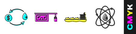 Set Oil exchange, Gas filling station, Oil tanker ship and Atom icon. Vectorのイラスト素材