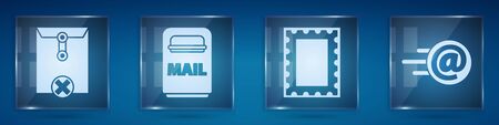 Set Delete envelope, Mail box, Postal stamp and Mail and e-mail. Square glass panels. Vectorのイラスト素材
