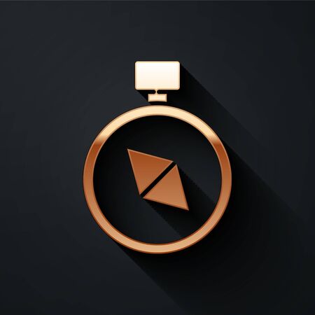 Gold Compass icon isolated on black background. Windrose navigation symbol. Wind rose sign. Long shadow style. Vector.のイラスト素材