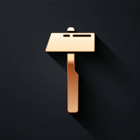 Gold Hammer icon isolated on black background. Tool for repair. Long shadow style. Vector.のイラスト素材