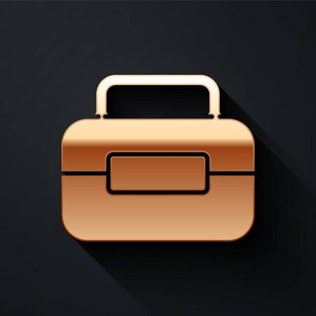 Gold Toolbox icon isolated on black background. Tool box sign. Long shadow style. Vector.のイラスト素材