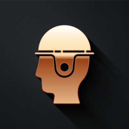 Gold Worker safety helmet icon isolated on black background. Long shadow style. Vector.のイラスト素材