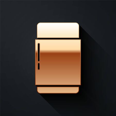 Gold Eraser or rubber icon isolated on black background. Long shadow style. Vector Illustrationのイラスト素材